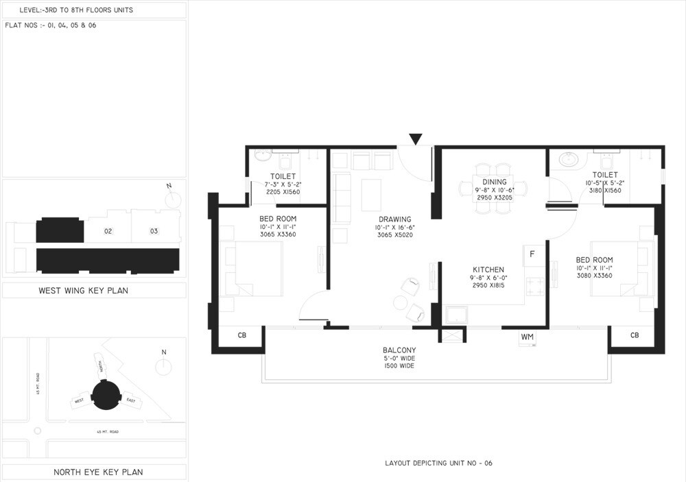 Floor plan of 2 BHK 1495 Sq. Ft. Apartment in Supertech North Eye, Noida