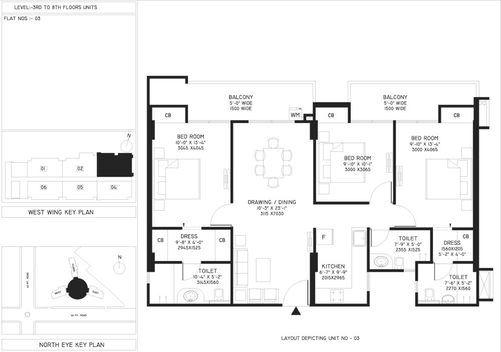 Floor plan of 3 BHK 2510 Sq. Ft. Apartment in Supertech North Eye, Noida