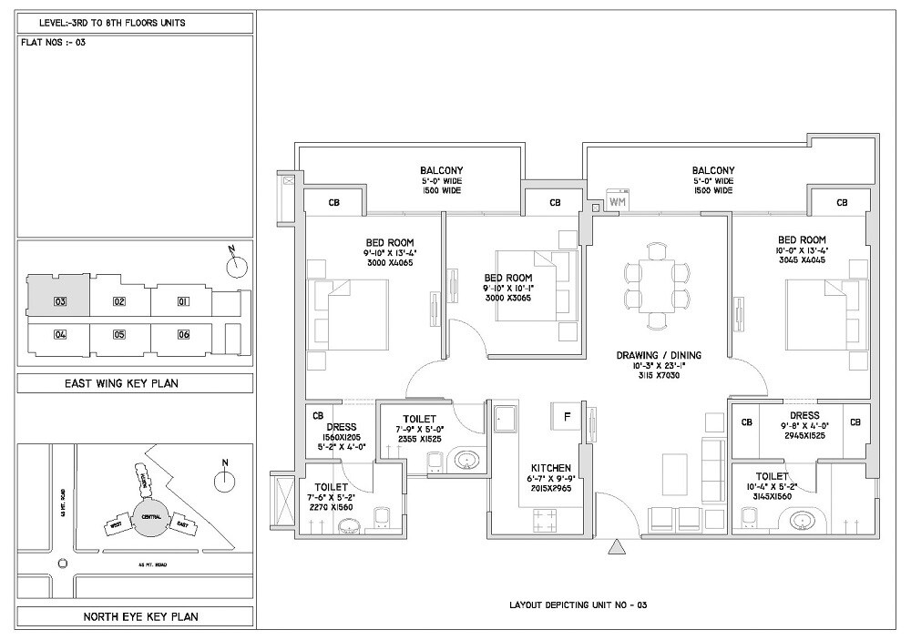 Floor plan of 3 BHK 3350 Sq. Ft. Apartment in Supertech North Eye, Noida