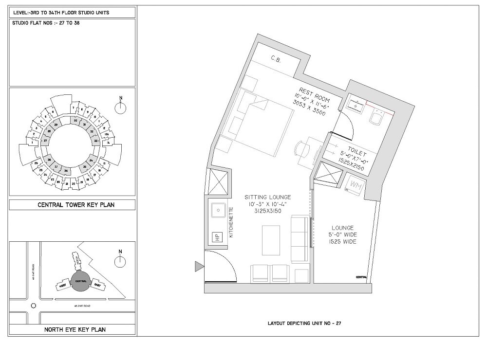 Floor plan of 1 BHK 535 Sq. Ft. Studio in Supertech North Eye, Noida