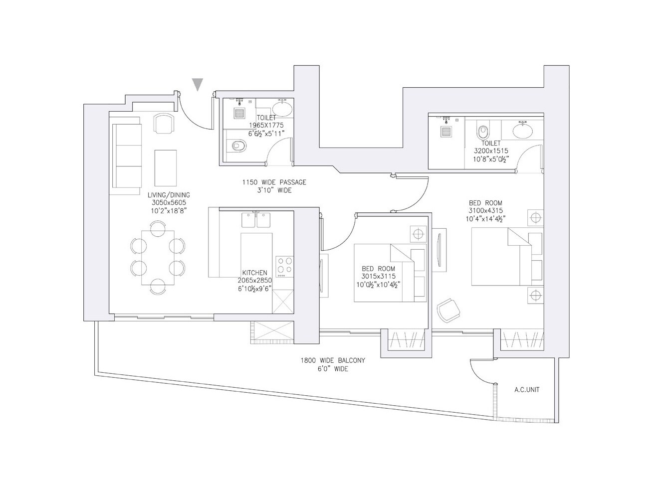 Floor plan of 2 BHK 1380 Sq. Ft. Apartment in Supertech Supernova Nova Residences, Noida