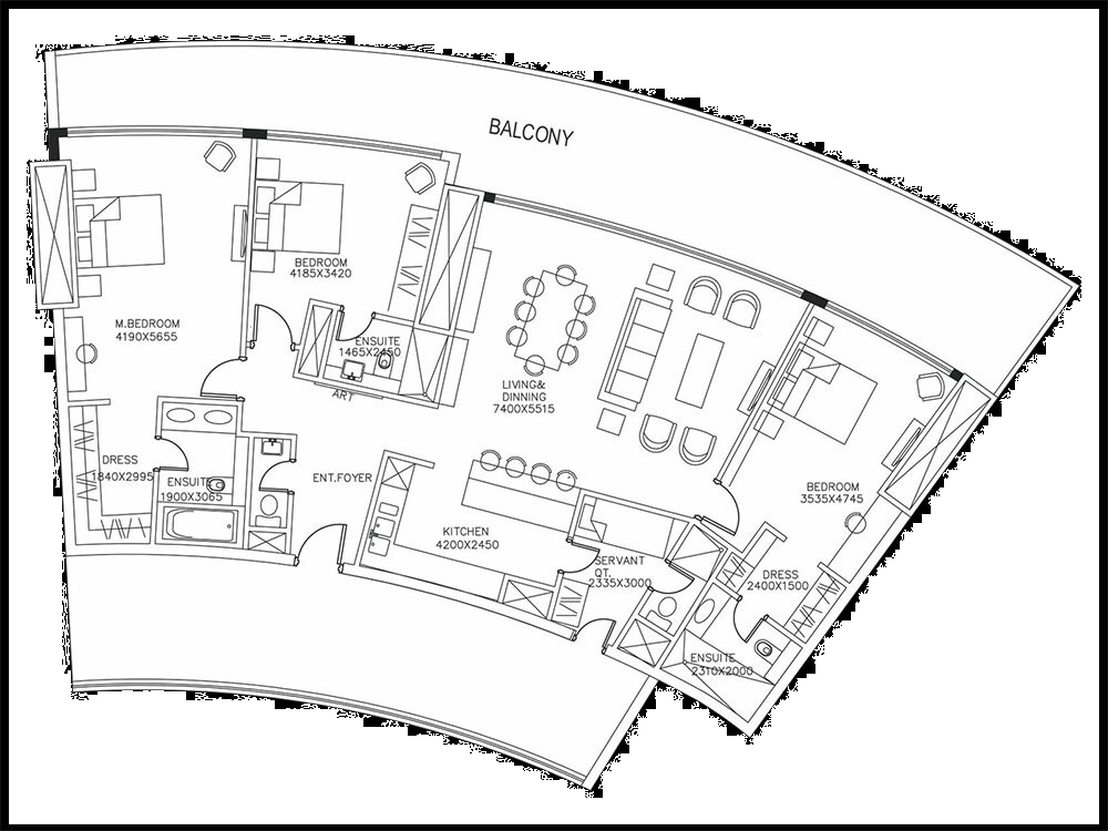 Floor plan of 3 BHK 3200 Sq. Ft. Apartment in Supertech Supernova Spira Residency, Noida