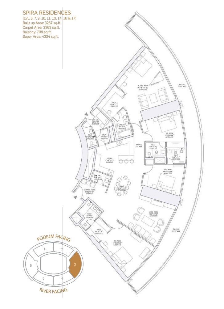 Floor plan of 4 BHK 4234 Sq. Ft. Apartment in Supertech Supernova Spira Residency, Noida