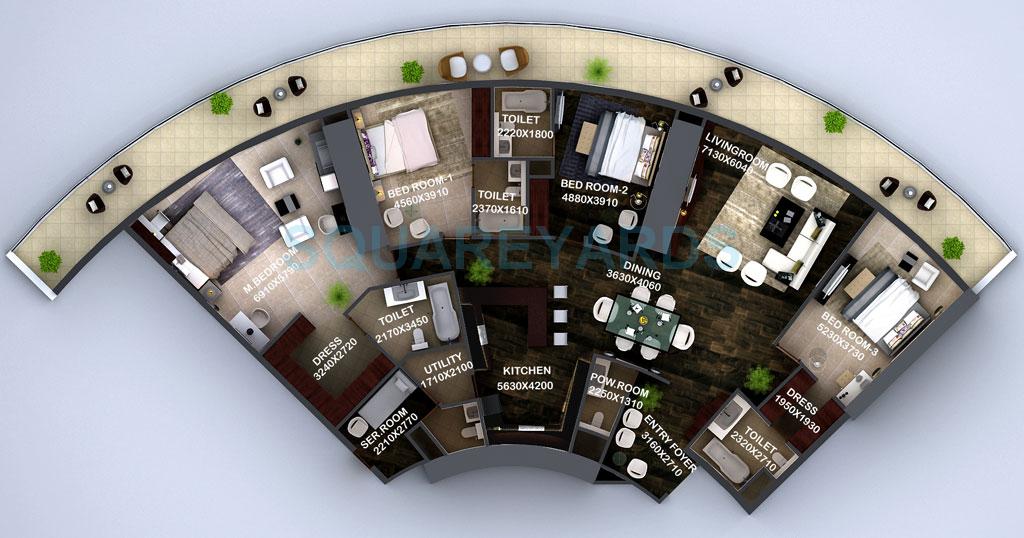 Floor plan of 4 BHK 4200 Sq. Ft. Apartment in Supertech Supernova Spira Residency, Noida