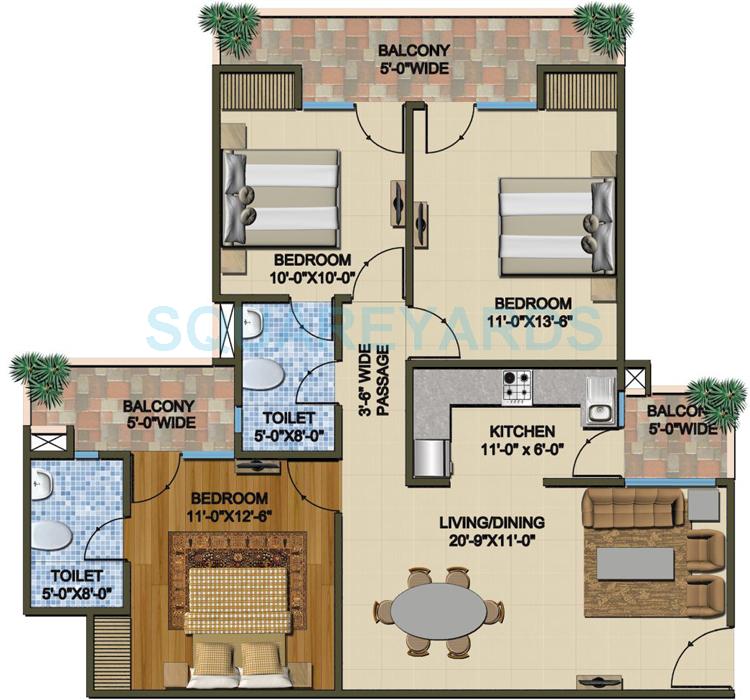 3 BHK 1425 Sq. Ft. Apartment