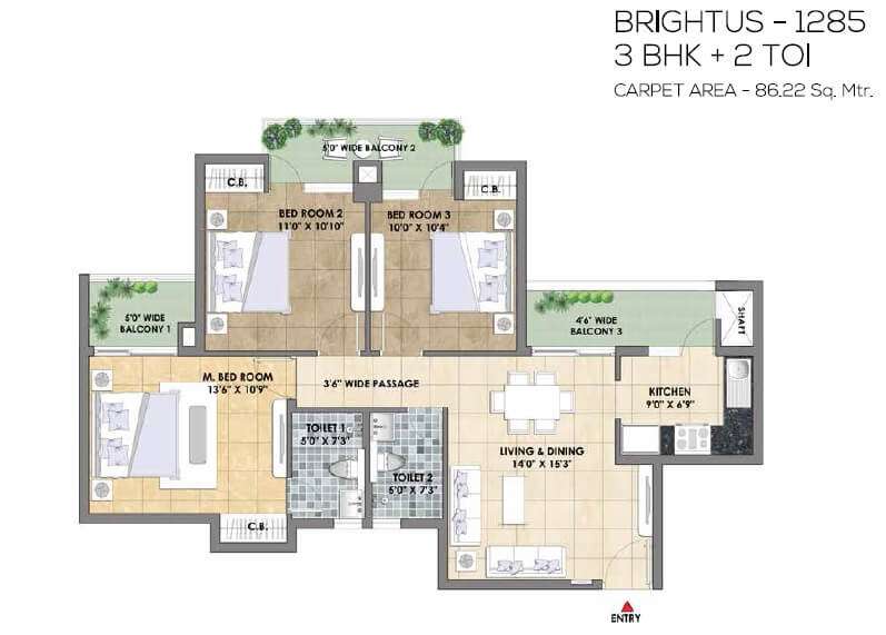 3 Bhk 1285 Sq Ft Apartment