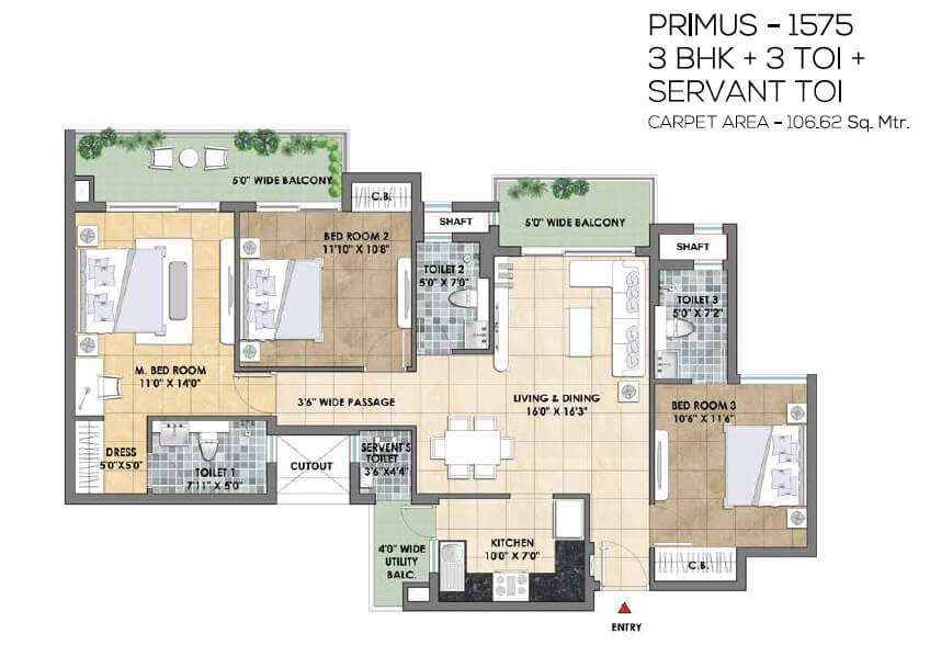 3 Bhk 1575 Sq Ft Apartment