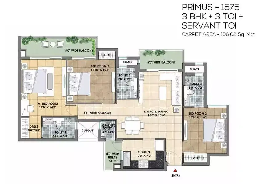 3 Bhk 1575 Sq Ft Apartment