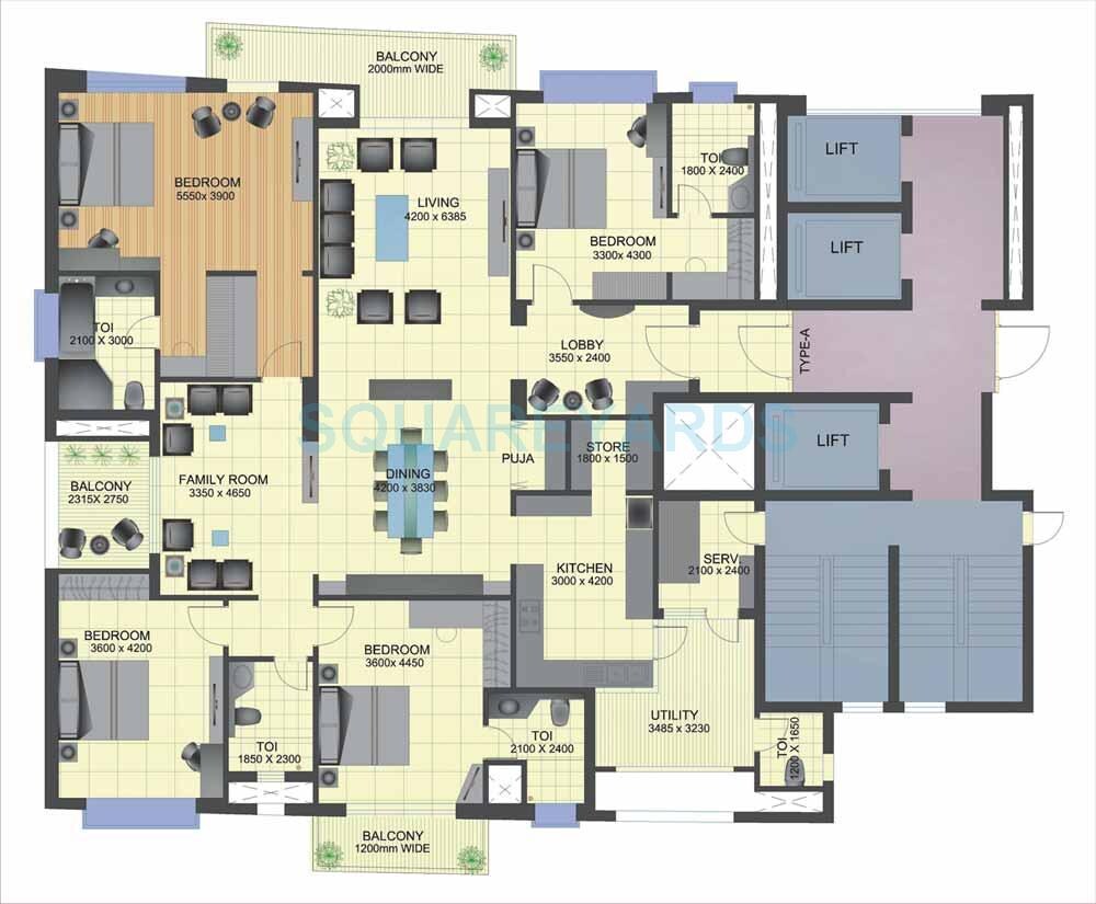 Floor plan of 4 BHK 3350 Sq. Ft. Apartment in TGB Meghdutam, Noida