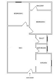 Floor plan of 2 BHK 1000 Sq. Ft. Apartment in Udaigiri Apartments, Noida