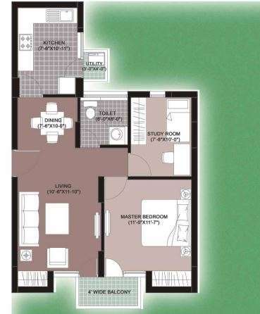1 BHK 865 Sq. Ft. Apartment in Unitech The Residence