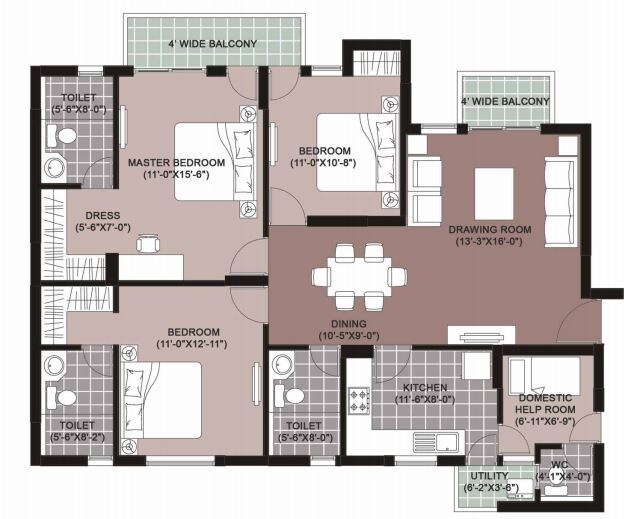 3 BHK 1655 Sq. Ft. Apartment