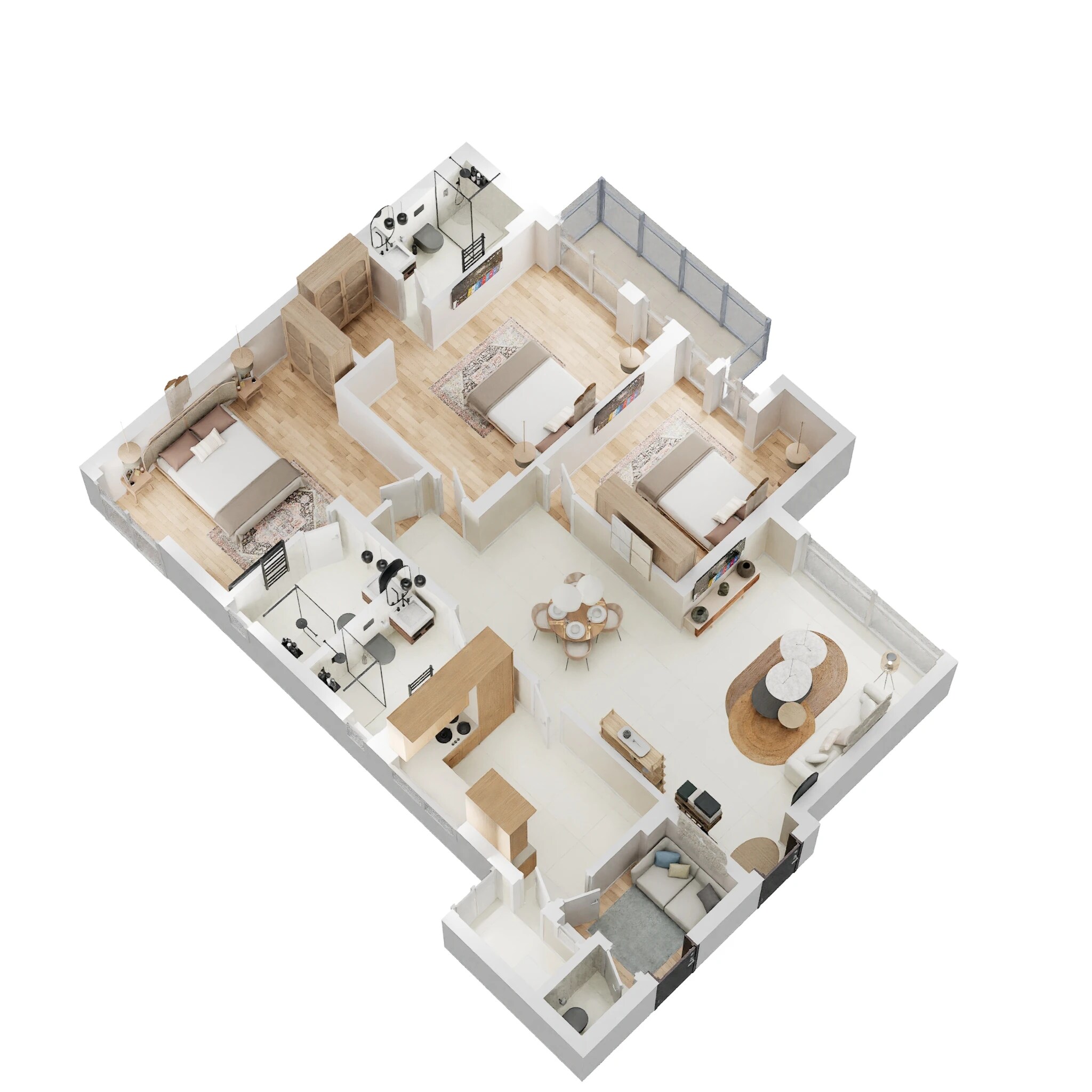 Floor plan of 3 BHK 1630 Sq. Ft. Apartment in Unitech The Residences, Noida