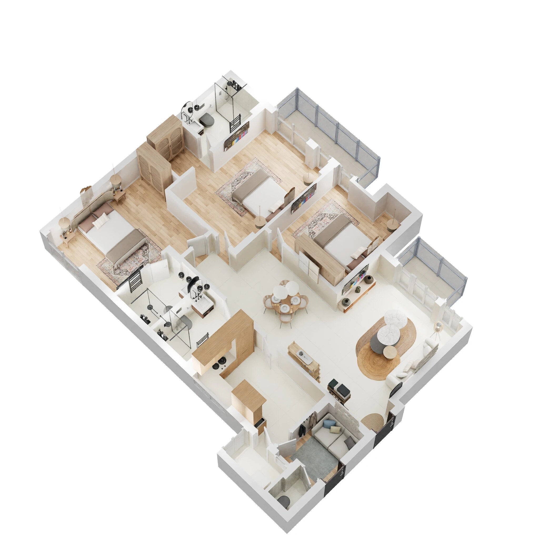 Floor plan of 3 BHK 1665 Sq. Ft. Apartment in Unitech The Residences, Noida
