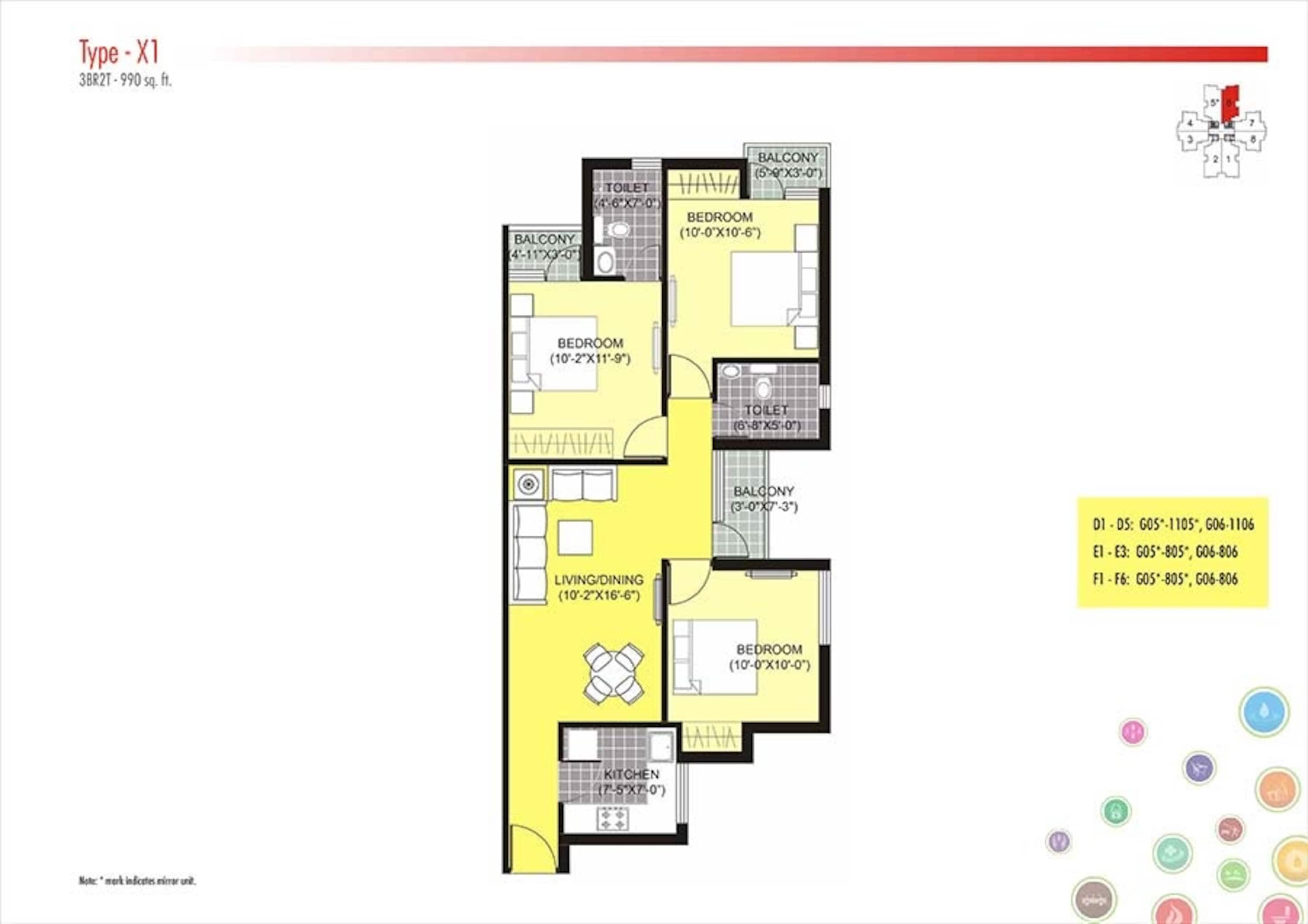 unitech unihomes phase i apartment 3 bhk 990sqft 20204607114620