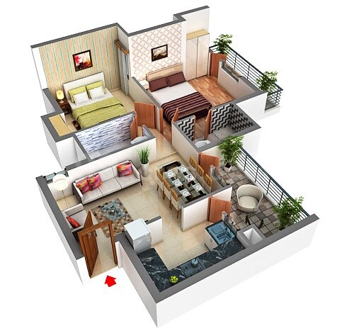 Floor plan of 2 BHK 1060 Sq. Ft. Apartment in Unnati Elites Arena, Noida