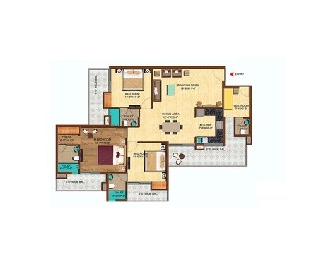 Floor plan of 3 BHK 1340 Sq. Ft. Apartment in Unnati Elites Arena, Noida
