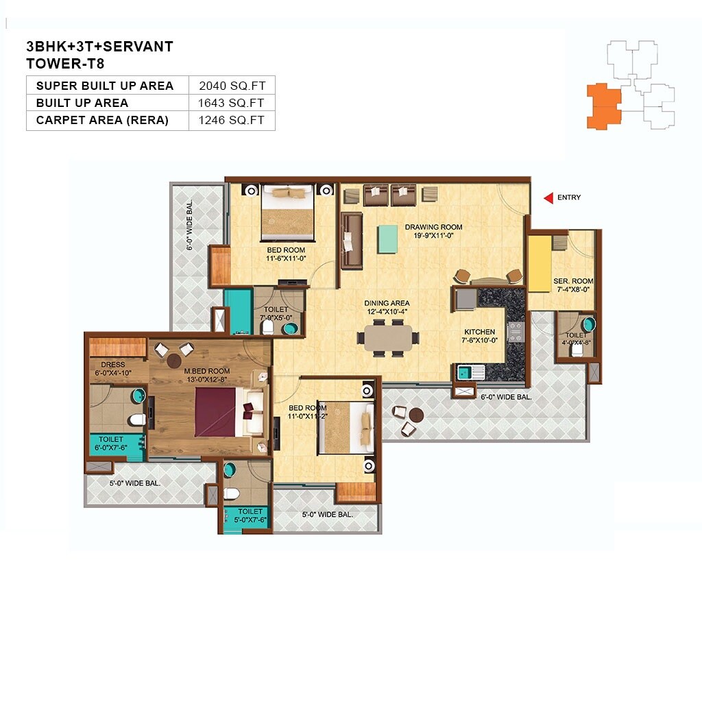 Floor plan of 3 BHK 2040 Sq. Ft. Apartment in Unnati Fortune The Aranya, Noida