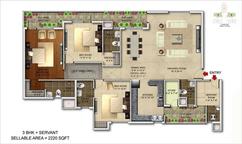 Floor plan of 3 BHK 2220 Sq. Ft. Apartment in Unnati The Elite Address, Noida