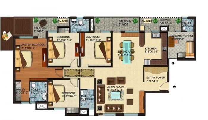 Floor plan of 4 BHK 3590 Sq. Ft. Apartment in Unnati The Elite Address, Noida