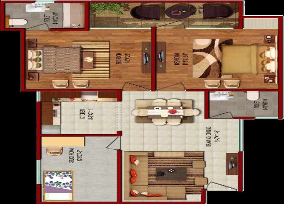 Floor plan of 2 BHK 960 Sq. Ft. Apartment in Viva City Noida, Noida