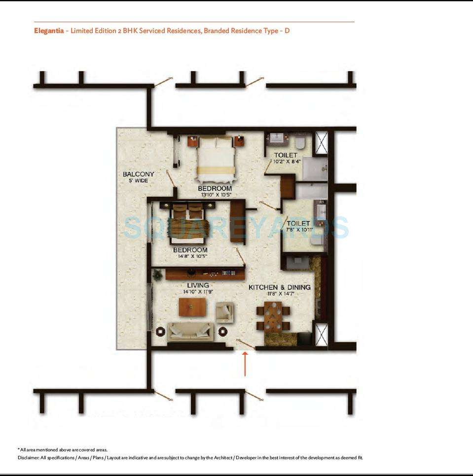 2 BHK 1400 Sq. Ft. Apartment in Wave City Center - Elegantia