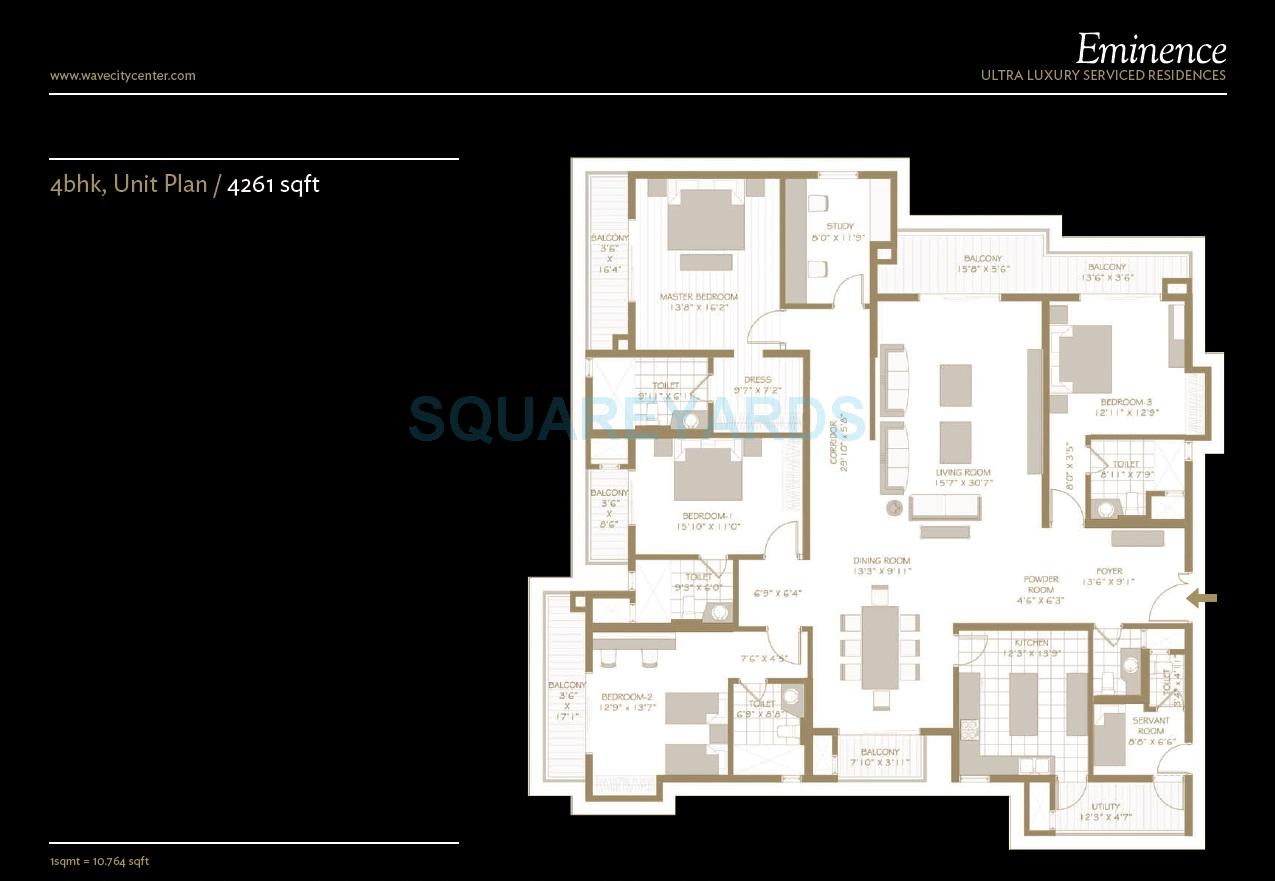 Floor plan of 4 BHK 4261 Sq. Ft. Apartment in Wave City Center - Eminence, Noida