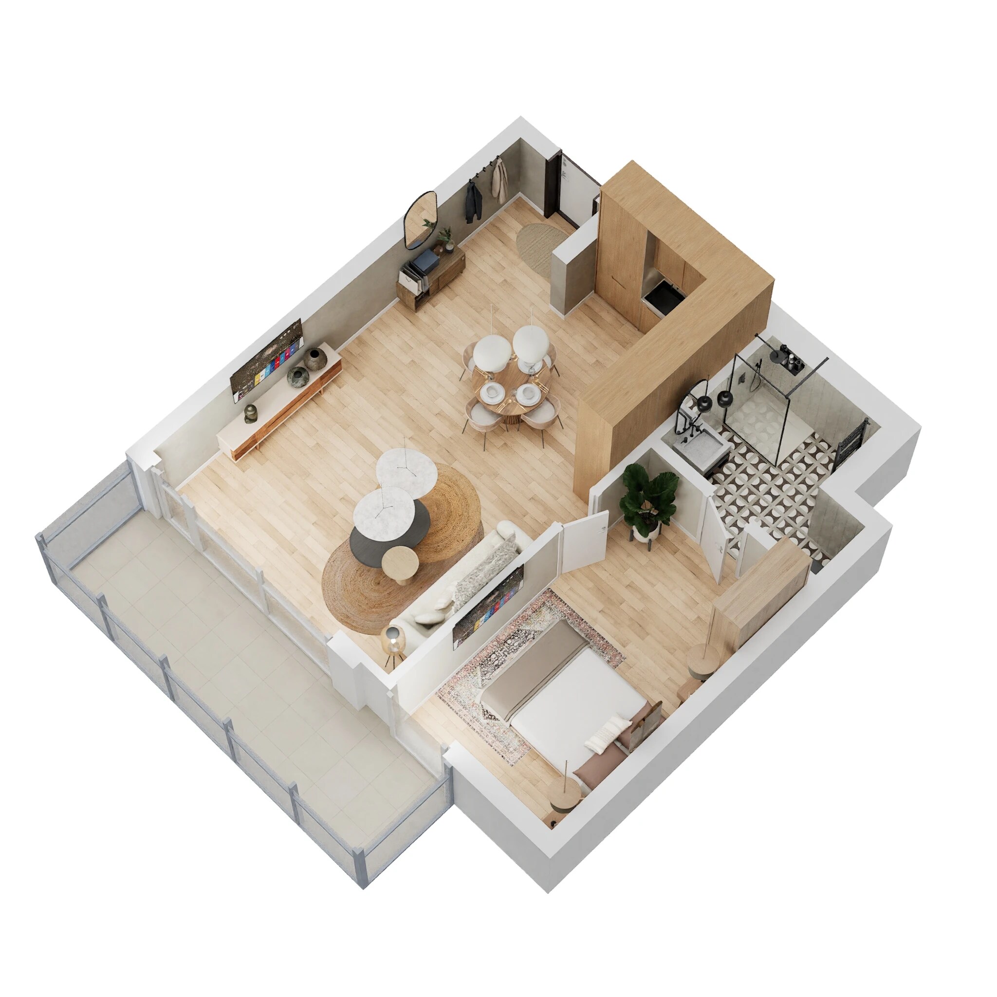 Floor plan of 1 BHK 672 Sq. Ft. Apartment in Wave City Center - Livork, Noida
