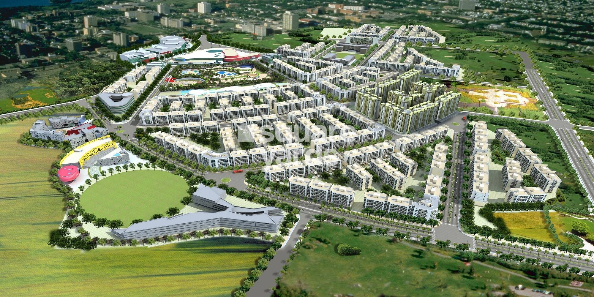 Rustomjee-Global-City_a large building with a lot of tall buildings
