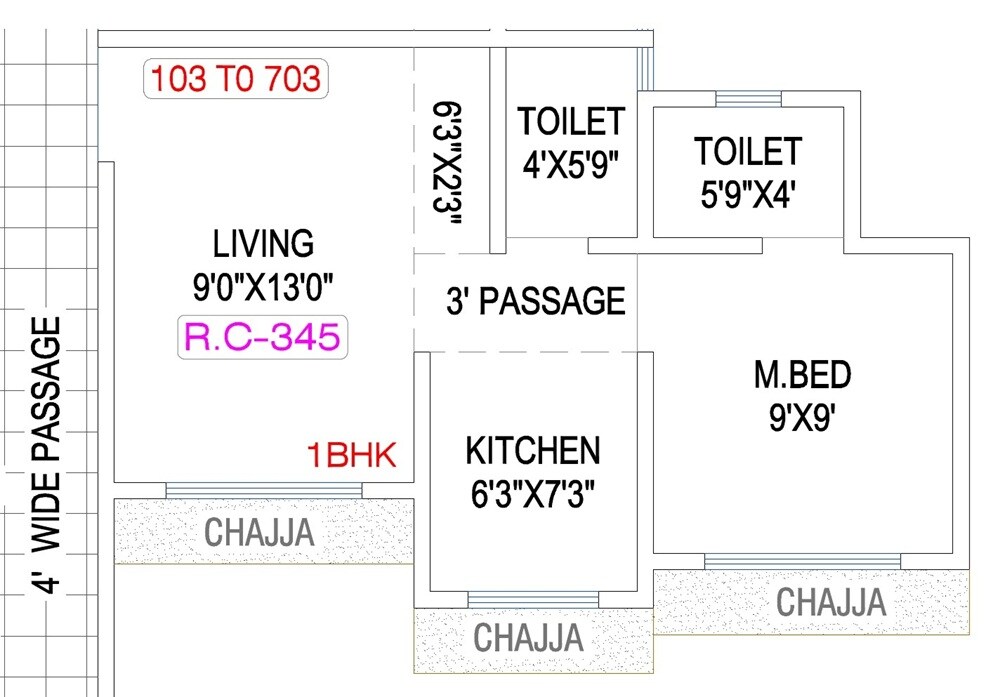 Floor plan of 1 BHK 345 Sq. Ft. Apartment in 7 Star Horizon, Palghar