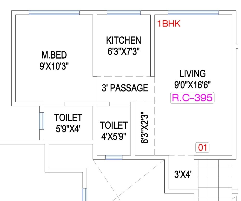 Floor plan of 1 BHK 396 Sq. Ft. Apartment in 7 Star Horizon, Palghar