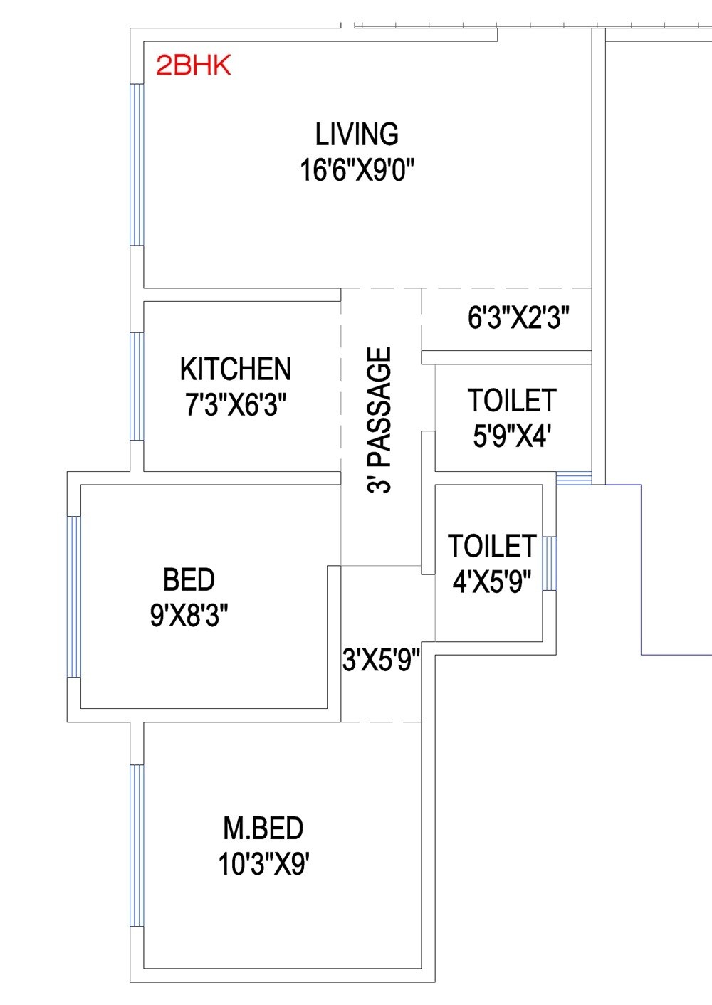 Floor plan of 2 BHK 462 Sq. Ft. Apartment in 7 Star Horizon, Palghar