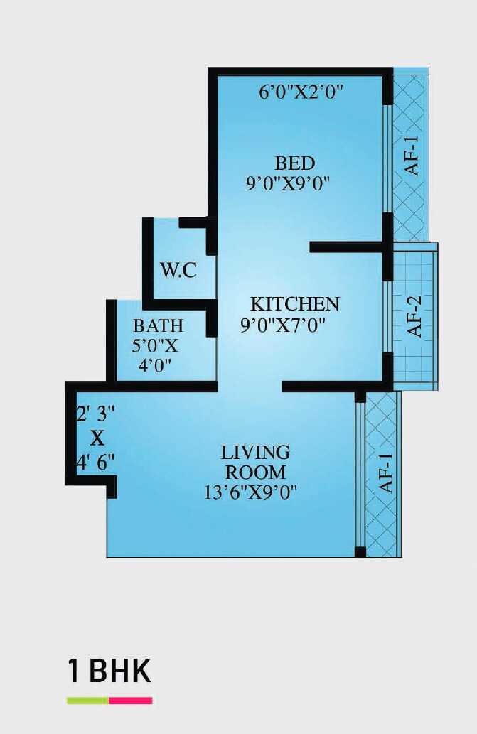 Floor plan of 1 BHK 321 Sq. Ft. Apartment in A V Crystal Tower, Palghar