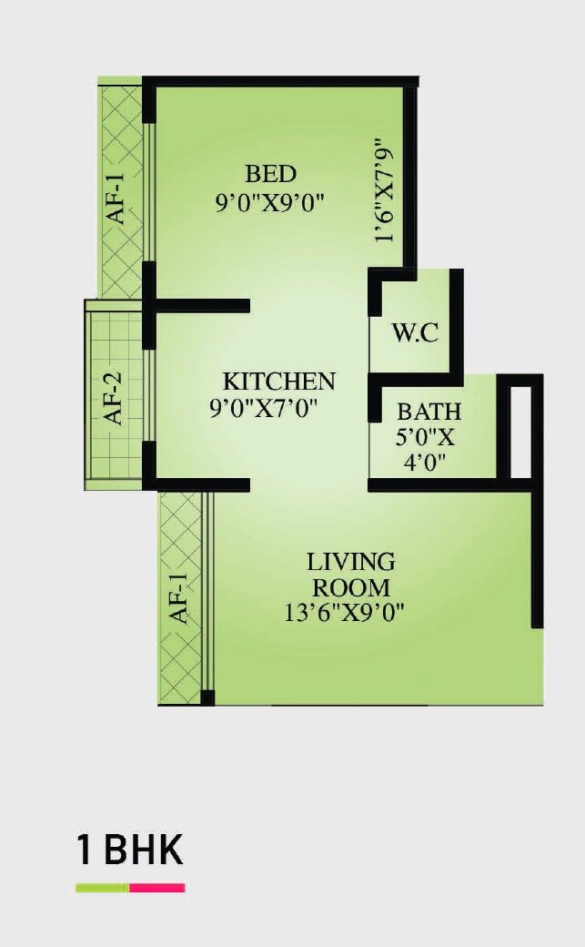 Floor plan of 1 BHK 333 Sq. Ft. Apartment in A V Crystal Tower, Palghar