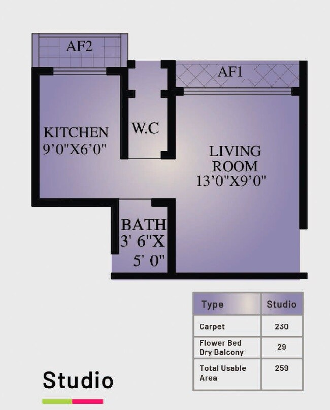 Floor plan of 230 Sq. Ft. Studio in A V Crystal Tower, Palghar