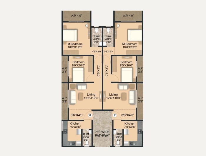 Floor plan of 4 BHK 1400 Sq. Ft. Apartment in Aadiraj Signature, Palghar