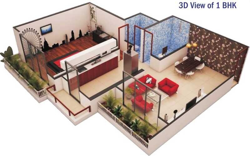 Floor plan of 1 BHK 600 Sq. Ft. Apartment in Aaditya Ocean Park, Palghar