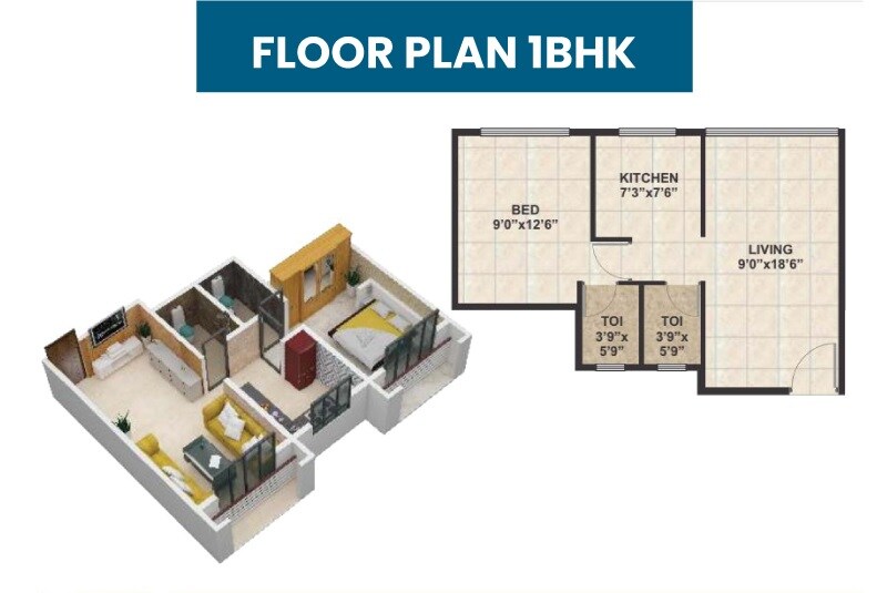 Floor plan of 1 BHK 420 Sq. Ft. Apartment in Aar Ramesh Residency Vasai, Palghar