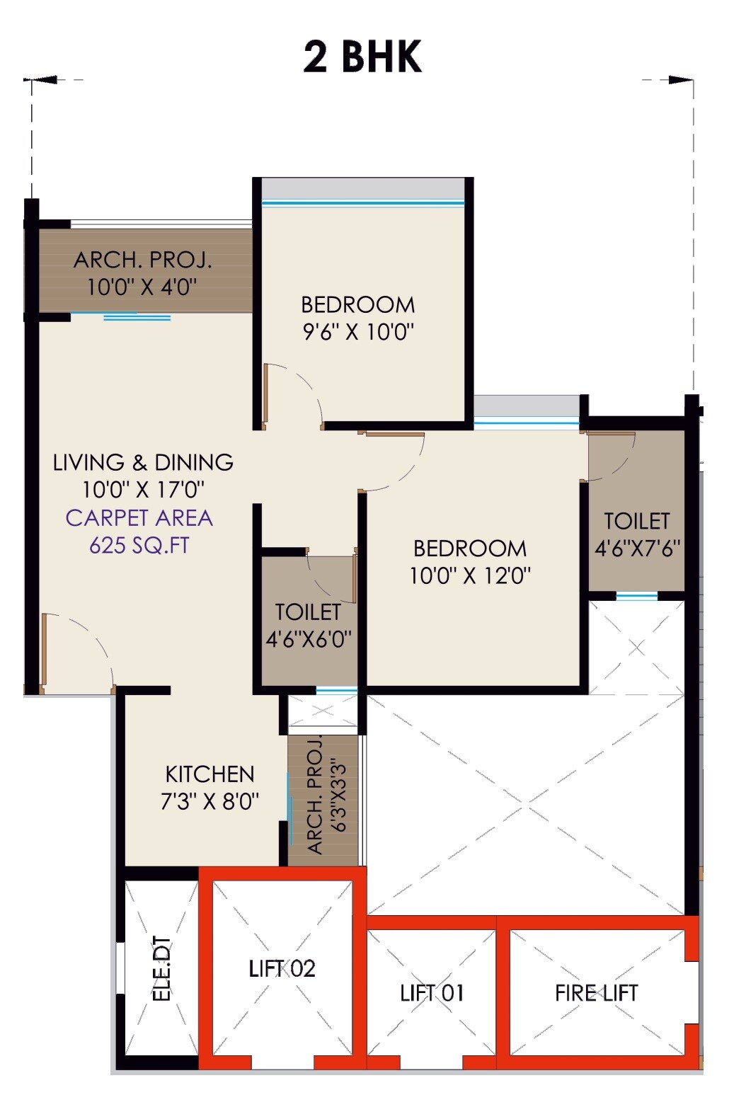 Floor plan of 2 BHK 625 Sq. Ft. Apartment in Abhinav The Curve, Palghar