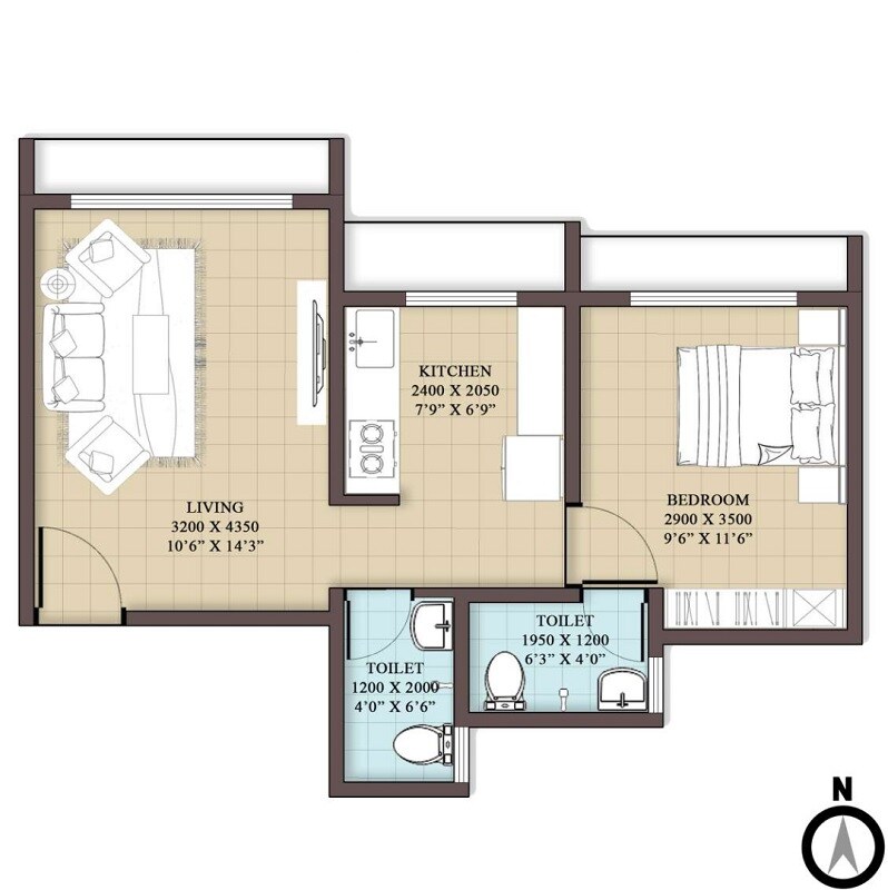 Floor plan of 1 BHK 302 Sq. Ft. Apartment in Ace Rushi Vihar NX, Palghar