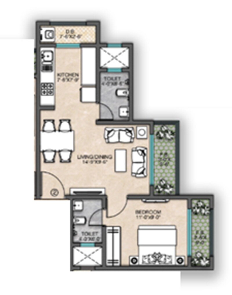 Floor plan of 1 BHK 465 Sq. Ft. Apartment in Acme Alpine, Palghar
