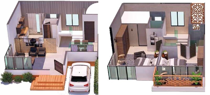 Floor plan of 2 BHK 1450 Sq. Ft. Villa in Aditya Ocean Homes The Pearl, Palghar