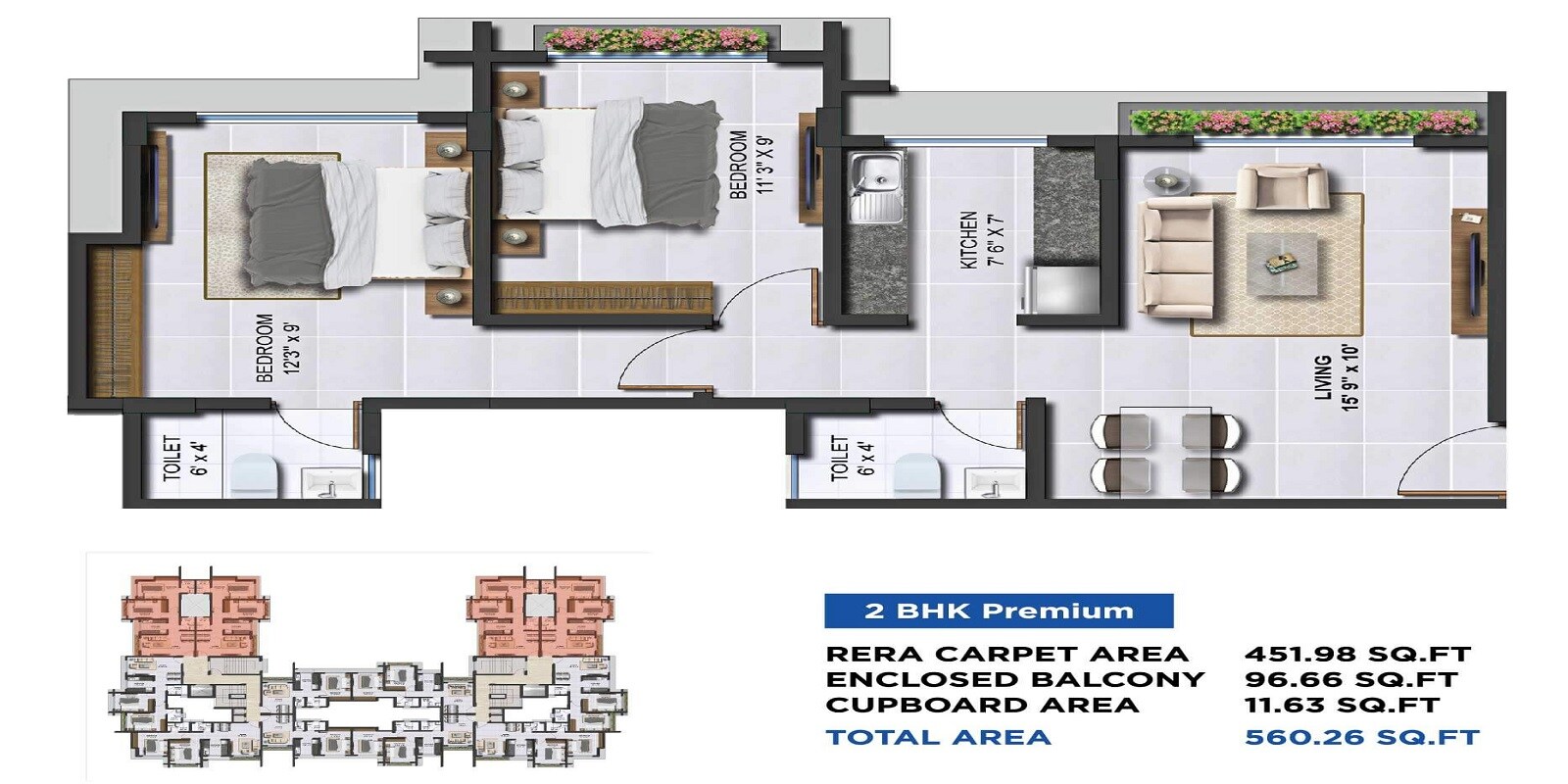 Floor plan of 2 BHK 626 Sq. Ft. Apartment in Agami Infinity Park, Palghar