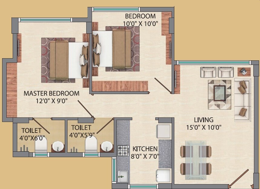 Floor plan of 2 BHK 459 Sq. Ft. Apartment in Agami Sapphire, Palghar