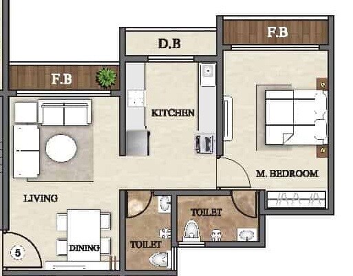 Floor plan of 1 BHK 359 Sq. Ft. Apartment in Agarwal Exotica, Palghar