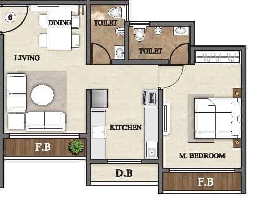 Floor plan of 1 BHK 368 Sq. Ft. Apartment in Agarwal Exotica, Palghar