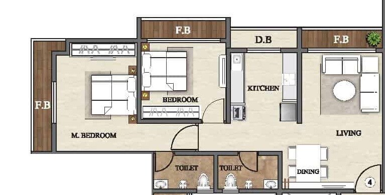 Floor plan of 2 BHK 538 Sq. Ft. Apartment in Agarwal Exotica, Palghar