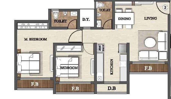 Floor plan of 2 BHK 567 Sq. Ft. Apartment in Agarwal Exotica, Palghar