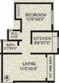 Floor plan of 1 BHK 535 Sq. Ft. Apartment in Agarwal Krish Garden, Palghar
