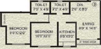Floor plan of 2 BHK 810 Sq. Ft. Apartment in Agarwal Krish Garden, Palghar